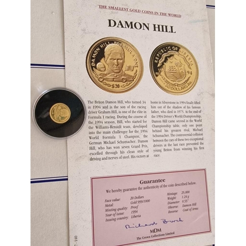 42 - 24ct Gold 'Damon Hill' (1994) $20 Proof Coin, Liberia, 'The Smallest Gold Coins in the World' Collec... 