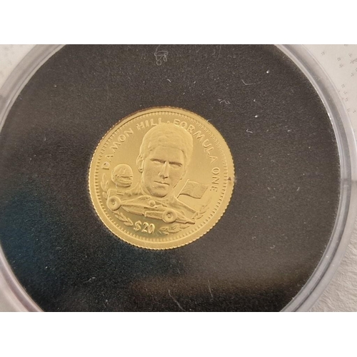 42 - 24ct Gold 'Damon Hill' (1994) $20 Proof Coin, Liberia, 'The Smallest Gold Coins in the World' Collec... 