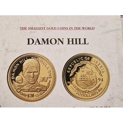 42 - 24ct Gold 'Damon Hill' (1994) $20 Proof Coin, Liberia, 'The Smallest Gold Coins in the World' Collec... 