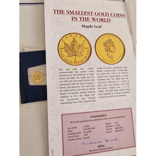 43 - 24ct Gold 'Maple Leaf' (1996) Proof $1 Coin, Canada, 'The Smallest Gold Coins in the World' Collecti... 