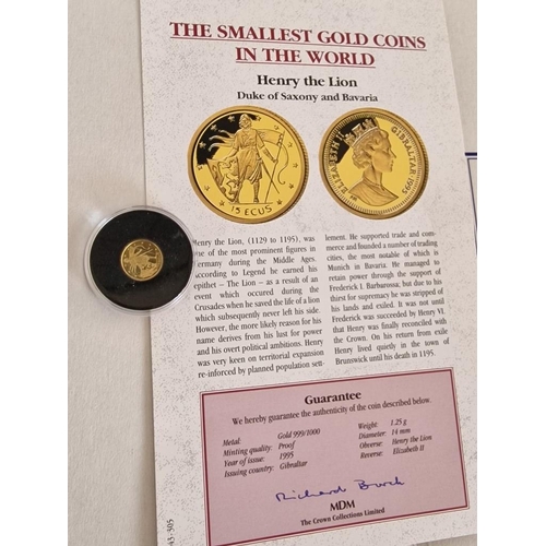 44 - 24ct Gold 'Henry The Lion' (1995) Proof Coin, Gibraltar, 'The Smallest Gold Coins in the World' Coll... 