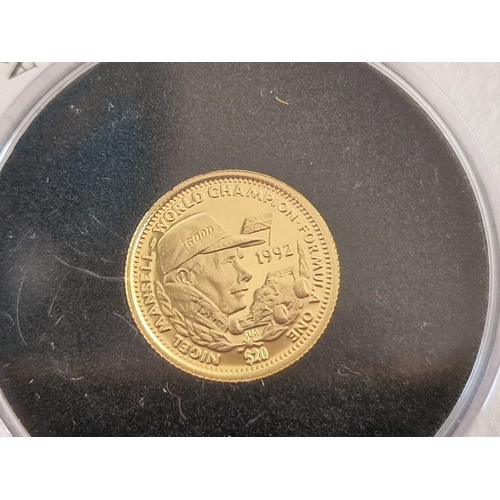 45 - 24ct Gold 'Nigel Mansell' (1992) Proof Coin, Liberia, 'The Smallest Gold Coins in the World' Collect... 