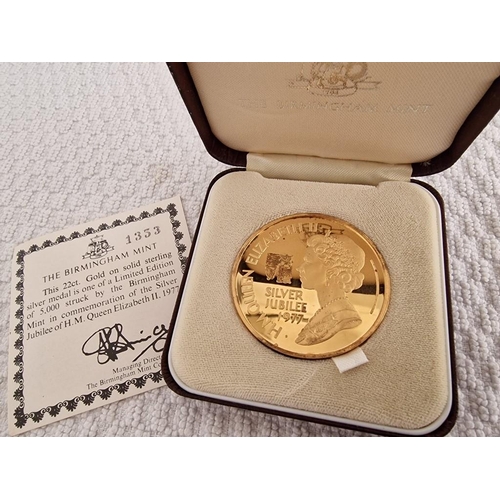 85 - 22ct Gold on Solid Sterling Silver (1977) Queen Elizabeth II Silver Jubilee Medal, One of Only 5,000... 