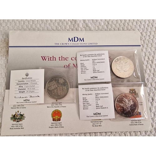 91 - 3 x Coins from MDM 'The Crown Collections Limited' with Certificates; 2 x Fine Silver Canada 1oz Map... 