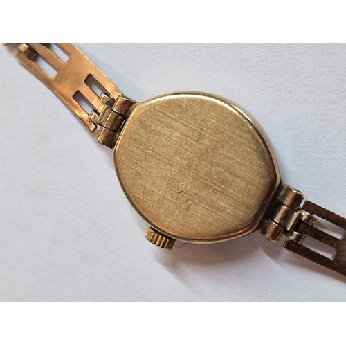 119 - Vintage 9ct Gold Cocktail Wrist Watch, Marked 'Marvin', with Champagne Face and Gold Baton Hour Mark... 