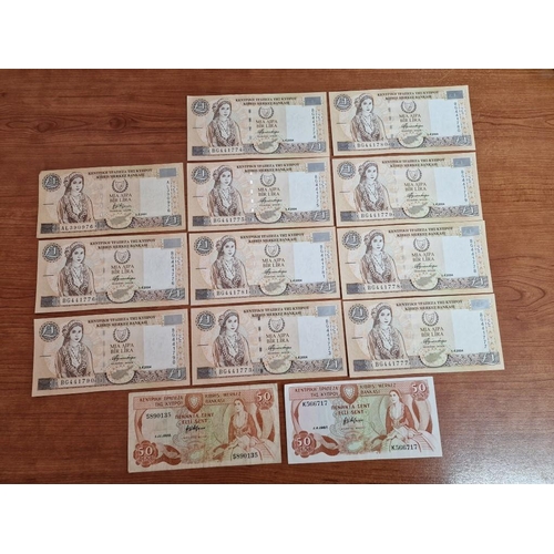 78 - Collection of Cypriot Bank Notes; 11 x 2004 £1, and 2 x 1980's 50 Cent, (13)