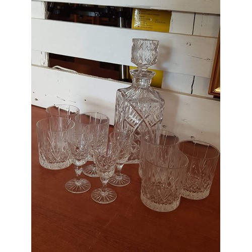 451 - Crystal Tableware; Decanter with 6 x Whisky Tumblers and 4 x Sherry Glasses