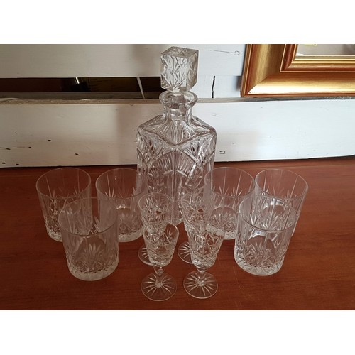 451 - Crystal Tableware; Decanter with 6 x Whisky Tumblers and 4 x Sherry Glasses