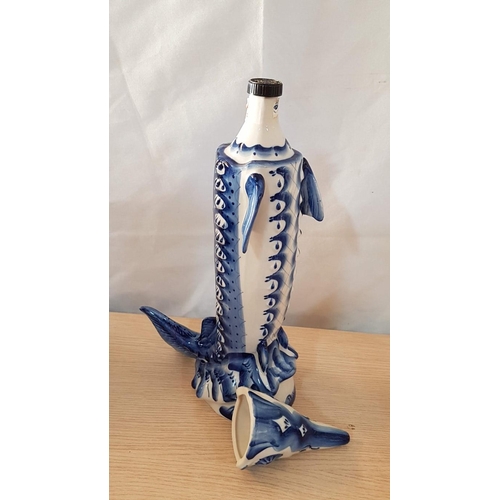 38 - Gzhel 'Sturgeon Fish' Porcelain Flask / Decanter / Bottle (Empty), Made in Russia, (Approx. H: 39.5c... 