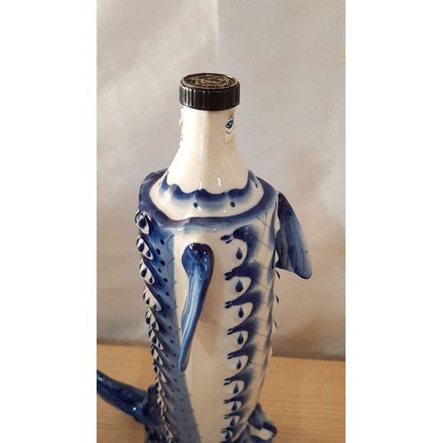 38 - Gzhel 'Sturgeon Fish' Porcelain Flask / Decanter / Bottle (Empty), Made in Russia, (Approx. H: 39.5c... 