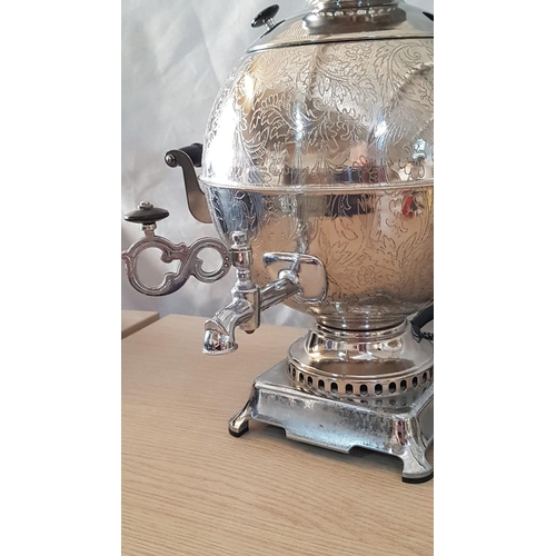 47 - Vintage Nickel Plated Electric 'Balloon' Russian Samovar, with Engraving, Circa 1990's, (Approx. H: ... 