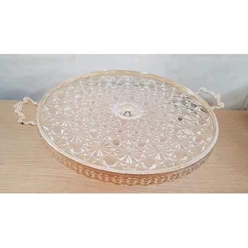 484 - Highly Ornate Cake Stand on Tripod with Fish Shape and Silver Tone White Metal Lace Effect Rim, (App... 