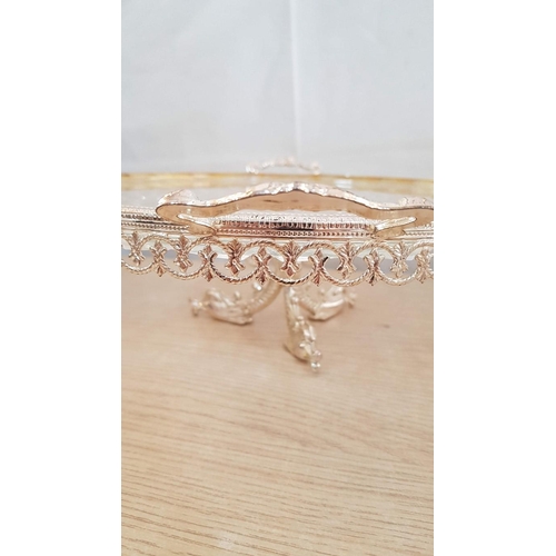 484 - Highly Ornate Cake Stand on Tripod with Fish Shape and Silver Tone White Metal Lace Effect Rim, (App... 