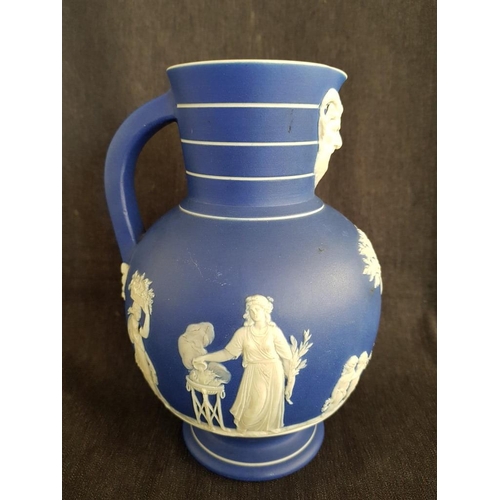 55 - Antique Wedgwood Jasperware Doric Jug / Pitcher, with Decorative Classical Relief, Sacrifice Figures... 