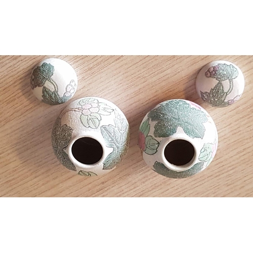 442 - Pair of 'Satsumi' Pottery Urns with Lids and Grape Pattern, (Approx. H: 7.5cm each)