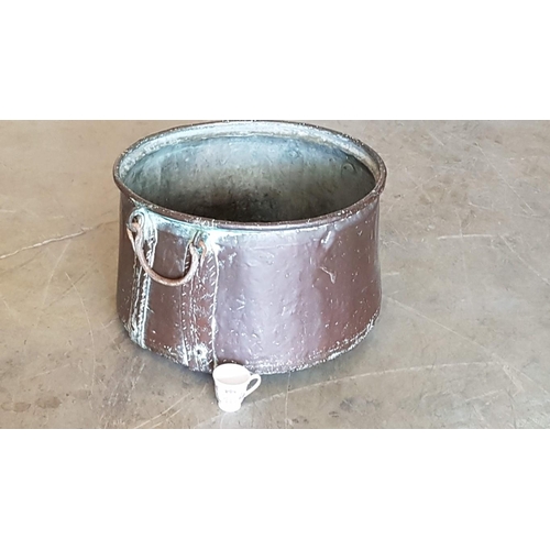 443 - Very Large Antique Primitive Copper Cauldron with Decorative Handles, (Approx. Ø: 50cm, H: 33cm, Wei... 