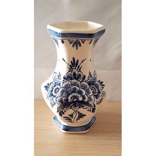 444 - Delft Blue & White Porcelain Vase, Hand Painted with Floral Pattern, Hand Made in Holland, (Approx. ... 