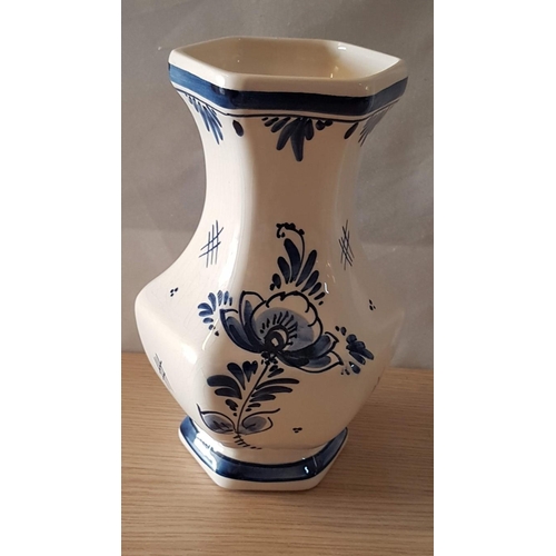 444 - Delft Blue & White Porcelain Vase, Hand Painted with Floral Pattern, Hand Made in Holland, (Approx. ... 