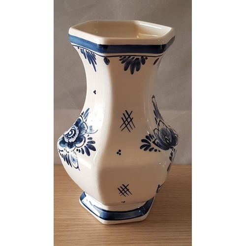 444 - Delft Blue & White Porcelain Vase, Hand Painted with Floral Pattern, Hand Made in Holland, (Approx. ... 