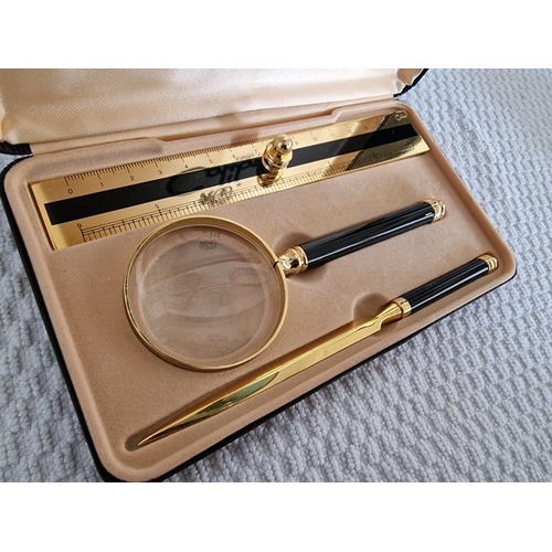 49 - Cased Colibri Desk Set with Ruler, Magnifying Glass and Letter Opener in Fitted Case