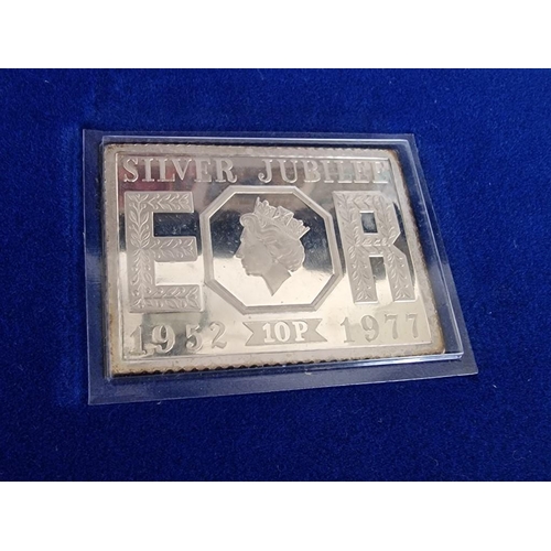 54 - Danbury Mint Sterling Silver Enlarged Replica of Queens Silver Jubilee Stamp, in Presentation Case, ... 