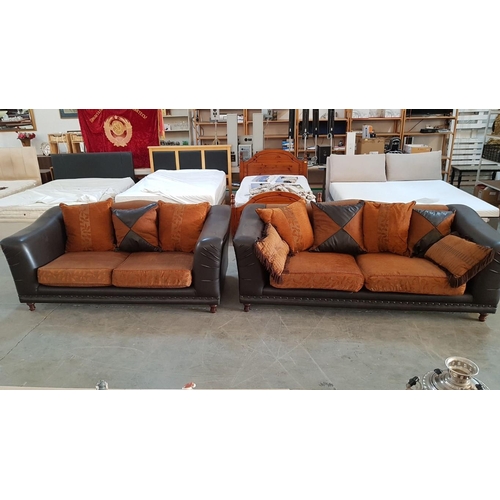 135 - 3-Seat and Large 2-Seat 'Armeniakos Home' Sofas from Andriotti; Brown Leather and Burnt Orange Fabri... 