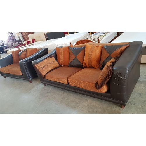 135 - 3-Seat and Large 2-Seat 'Armeniakos Home' Sofas from Andriotti; Brown Leather and Burnt Orange Fabri... 