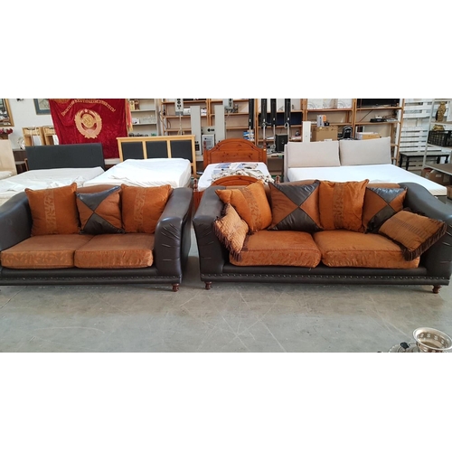 135 - 3-Seat and Large 2-Seat 'Armeniakos Home' Sofas from Andriotti; Brown Leather and Burnt Orange Fabri... 