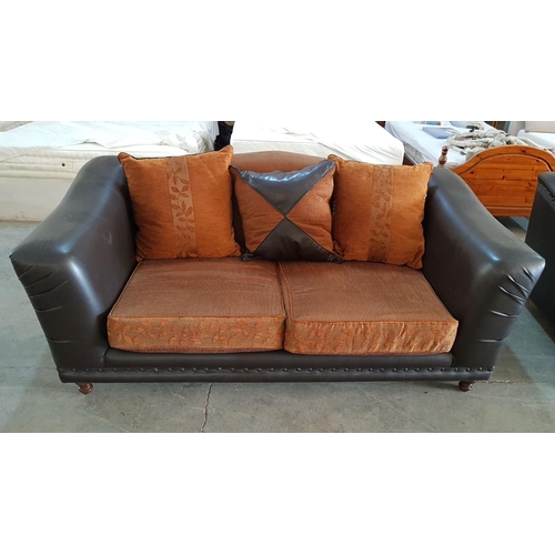 135 - 3-Seat and Large 2-Seat 'Armeniakos Home' Sofas from Andriotti; Brown Leather and Burnt Orange Fabri... 