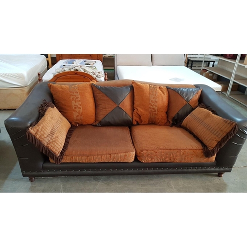 135 - 3-Seat and Large 2-Seat 'Armeniakos Home' Sofas from Andriotti; Brown Leather and Burnt Orange Fabri... 