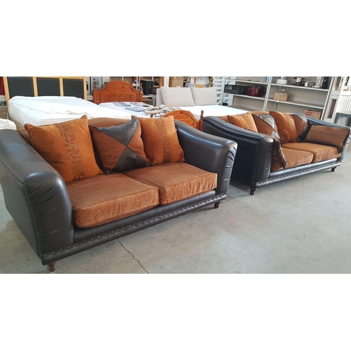 135 - 3-Seat and Large 2-Seat 'Armeniakos Home' Sofas from Andriotti; Brown Leather and Burnt Orange Fabri... 