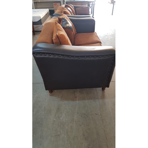 135 - 3-Seat and Large 2-Seat 'Armeniakos Home' Sofas from Andriotti; Brown Leather and Burnt Orange Fabri... 