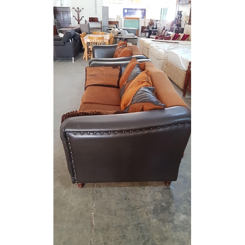 135 - 3-Seat and Large 2-Seat 'Armeniakos Home' Sofas from Andriotti; Brown Leather and Burnt Orange Fabri... 