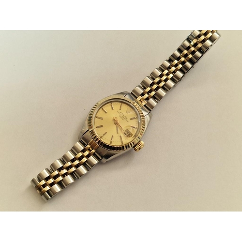 100 - Rolex Oyster Perpetual Date Just (#6917), Ladies, Two Tone Wrist Watch; Stainless Steel Case with Go... 