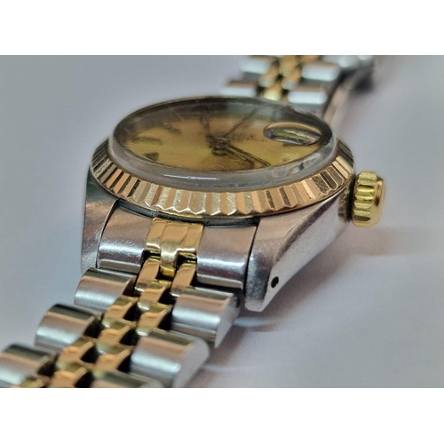 100 - Rolex Oyster Perpetual Date Just (#6917), Ladies, Two Tone Wrist Watch; Stainless Steel Case with Go... 