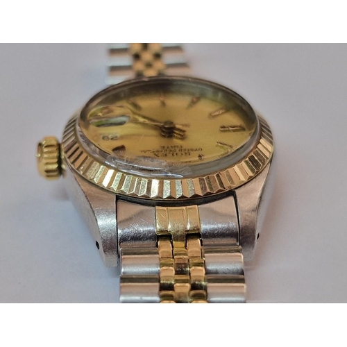 100 - Rolex Oyster Perpetual Date Just (#6917), Ladies, Two Tone Wrist Watch; Stainless Steel Case with Go... 