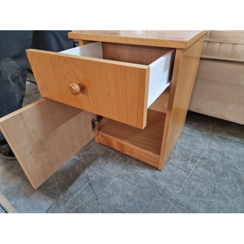 185 - Light Wood Effect Bedside Unit with Cupboard and Drawer