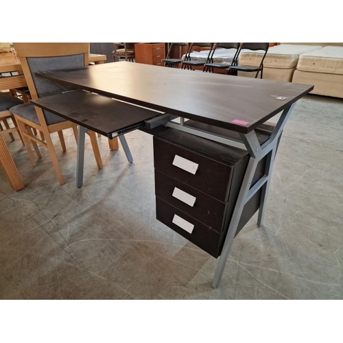 190 - Computer Desk with Dark Wood Effect Top Over Grey Metal Legs, with Keyboard Tray and 3-Drawers, (App... 