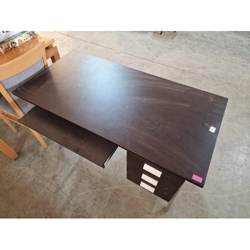 190 - Computer Desk with Dark Wood Effect Top Over Grey Metal Legs, with Keyboard Tray and 3-Drawers, (App... 