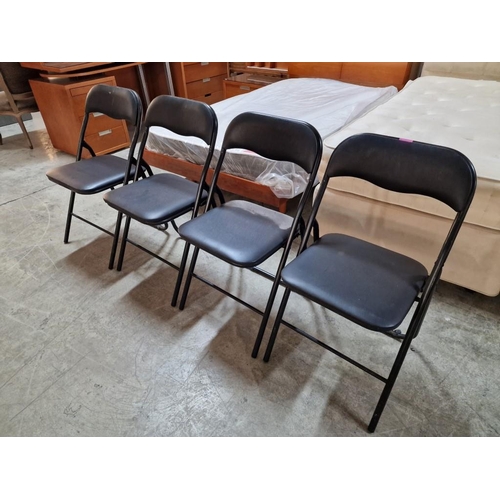 193 - Set of 4 x Folding Chairs with Black Padded Vinyl Seats & Back Rests, (4)