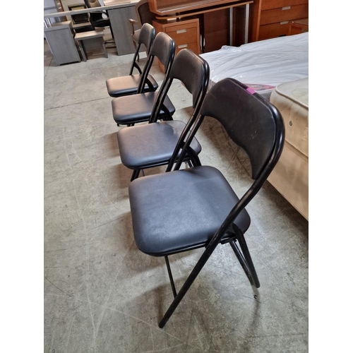 193 - Set of 4 x Folding Chairs with Black Padded Vinyl Seats & Back Rests, (4)