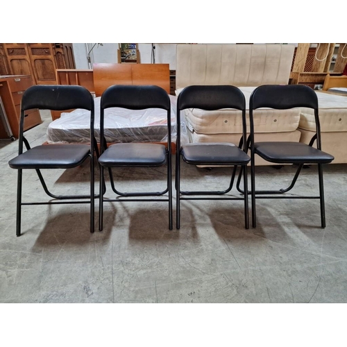 193 - Set of 4 x Folding Chairs with Black Padded Vinyl Seats & Back Rests, (4)