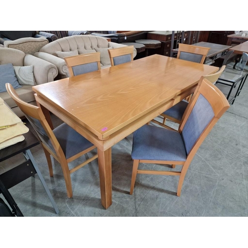 194 - Light Wood Rectangular Dining Table (Approx. 180 x 90cm), with Set of 6 x Matching Chairs with Padde... 