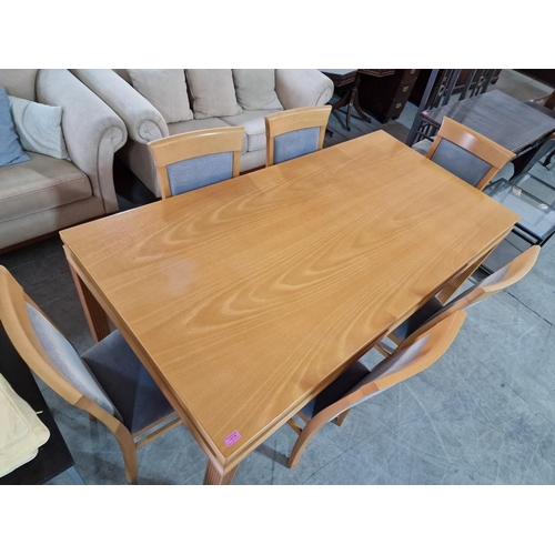 194 - Light Wood Rectangular Dining Table (Approx. 180 x 90cm), with Set of 6 x Matching Chairs with Padde... 