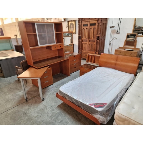 195 - Complete Bedroom Set; Modern Cherry Wood Colour Matching Set of Single Bed with Storage in Headboard... 