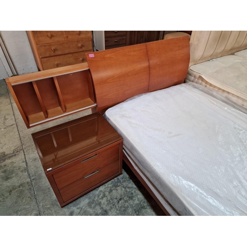 195 - Complete Bedroom Set; Modern Cherry Wood Colour Matching Set of Single Bed with Storage in Headboard... 