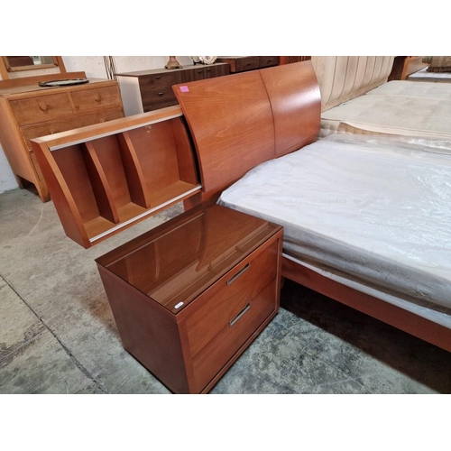 195 - Complete Bedroom Set; Modern Cherry Wood Colour Matching Set of Single Bed with Storage in Headboard... 