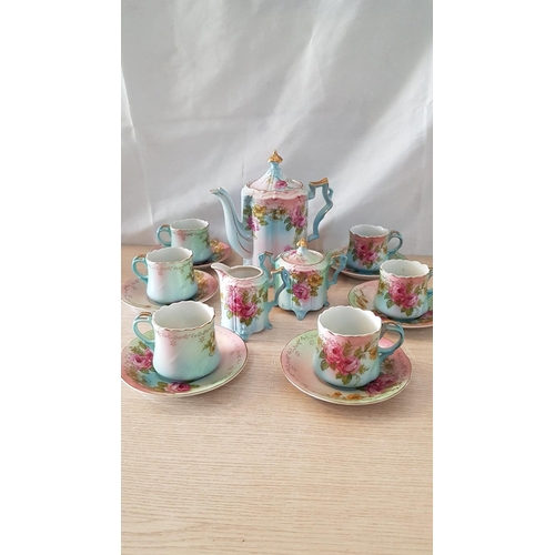 10 - Vintage 'R&S Prussian' Tea Service; 6 x Cups & Saucers, Tea Pot, Lidded Sugar Bowl and Milk / Cream ... 