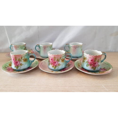 10 - Vintage 'R&S Prussian' Tea Service; 6 x Cups & Saucers, Tea Pot, Lidded Sugar Bowl and Milk / Cream ... 