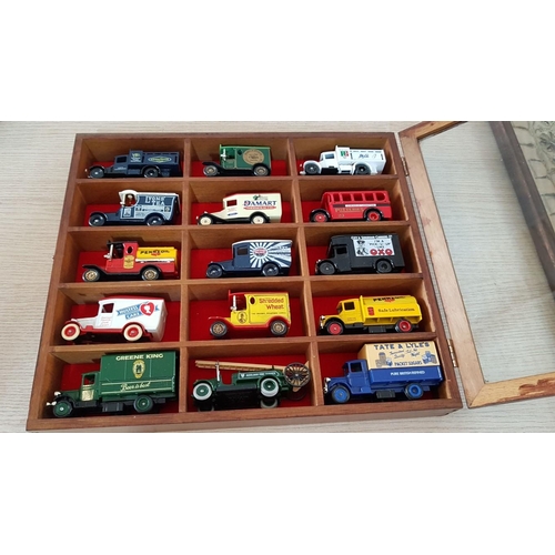 13 - Glazed Display Wall Hanging Case Containing 15 x Lledo Die Cast Scale Models, (Approx. 33 x 29 x 5cm... 